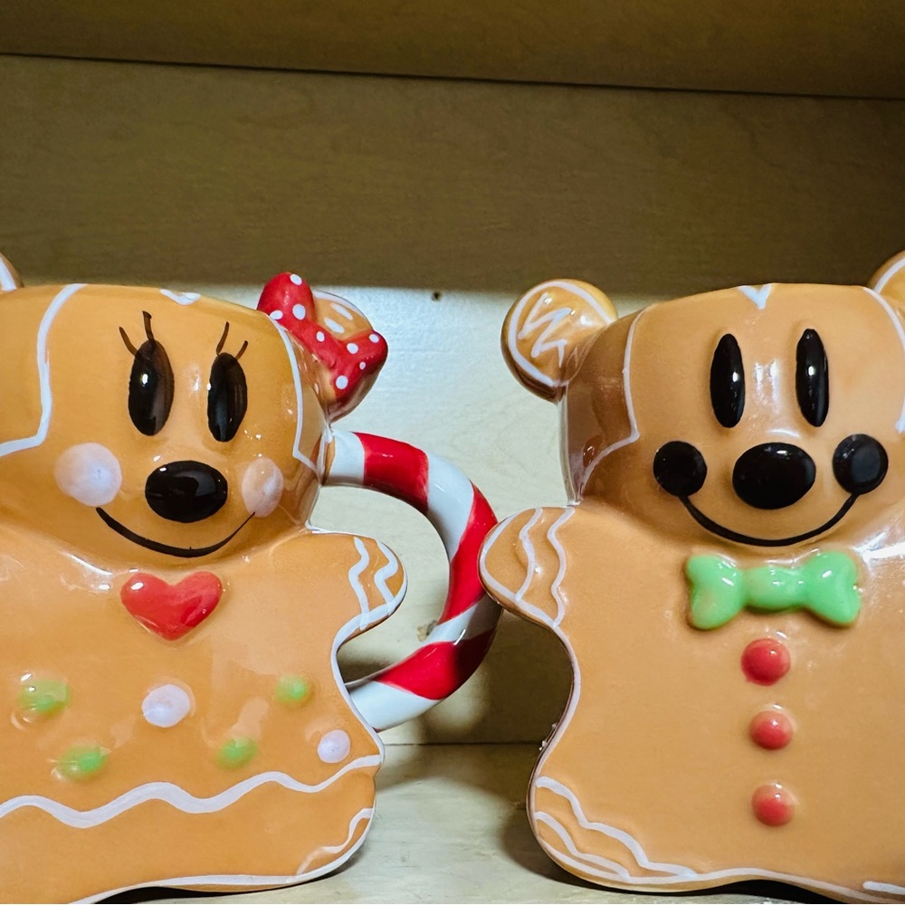 Disney Mickey and Minnie Gingerbread Christmas Mugs Set